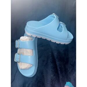 NEW J/SLIDES BLUE SIMPLY B EVA PLATFORM FOOTBED ADJUSTABLE SLIDES SANDALS 8